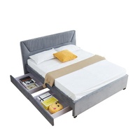 Vente en gros d'usine ensemble Offre Spéciale pour chambre à coucher de luxe tête de lit style moderne velours tissu deux tiroirs lit rembourré double avec rangement