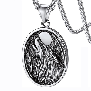 Liontin Kalung Bulan Serigala Hewan dari Baja Anti Karat untuk Pria - Product Image 1