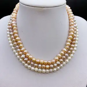 1A Quality 14-Inch 925 Silver Adjustable Button Freshwater White Pearl Necklace near Pearls Potato Shape Natural Loose Pearls