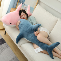 Jouets en peluche de requin géant Organisme marin doux Jouet animal en peluche requin bleu Coussin de couchage amusant Cadeau d'aquarium pour les enfants
