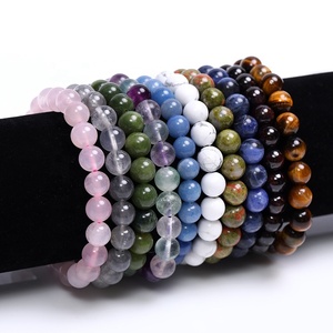 <span class=keywords><strong>Bracelet</strong></span> élastique en pierres précieuses naturelles authentiques : Améthyste, Aigue-marine, Apatite, Labradorite, Malachite, Pierre de Lune, perles rondes de 8 mm - Product Image 2