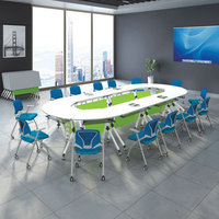 Table de formation pliable, table de conférence, combinaison chaise, table mobile modulable multifonctionnelle pour bureau, salle de classe, longue table double place en bois