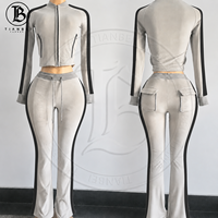 Ensemble de survêtement en velours Y2K pour femmes, logo personnalisé, sweat à capuche zippé, pantalon large rayé, couleur contrastée, tenue de sport en velours deux pièces