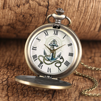 Venta al por mayor antiguo gancho de vela ancla Steampunk cuarzo analógico Vintage reloj de bolsillo con cadena para hombres regalo collar reloj de bolsillo
