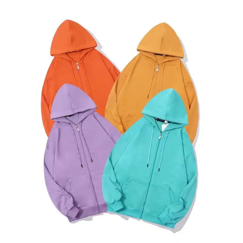 Cheap Price 300G Thin Terry Solid Color Zipper Hoodies Loose Drop shoulder Cardigan Blank hoodie Custom Logo