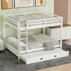 Children's Bunk <b>Bed</b> <b>With</b> Drawer <b>White</b> Solid Wood <b>Frame</b> Three Tier <b>Storage</b> Bedroom Furniture - Product Image 1
