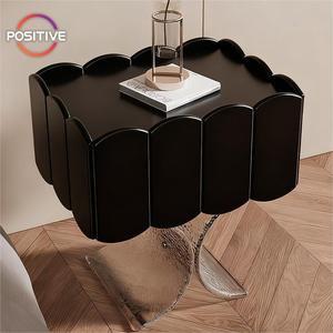 Table de chevet moderne à bord festonné, plateau en bois noir, base en acrylique, design minimaliste, table de chevet artistique, mesa de noche - Product Image 2
