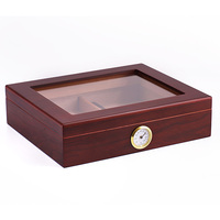 Humidor à cigares en bois de cèdre fait main, 25 cigares, avec couvercle en verre, boîte à cigares de bureau avec hygromètre et humidificateur, étui de rangement de luxe