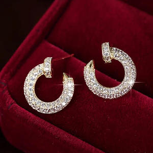 Orecchini a Cerchio Placcati in Oro Rosa con Cristalli, Forma Geometrica, Lussuosi per Uso Quotidiano, in Lega di Zinco con Micro Inserimenti E2706 - Product Image 4