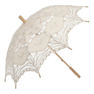 Mini parapluie droit pour adulte, design européen, blanc ivoire, avec dentelle, pour mariée, manivelle en bois, 8 baleines - Product Image 6
