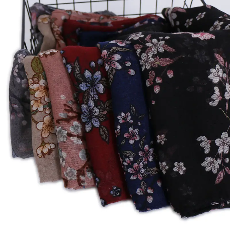 Balinese Garen Bloemen Gedrukt Plain Dunne Islamitische Dame Voile Sjaal Nieuwe Design Mode Moslim Vrouwen Bloemen Hijab Sjaal Groothandel