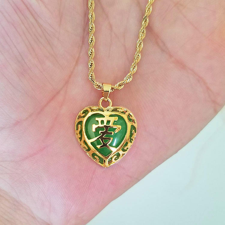 Groene Jade Sieraden Rvs Hiphop Touw Ketting Donut Vlinder Hart