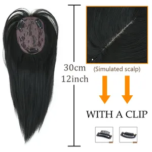 Extensiones de Cabello Sintético con Clip, 3 Clips, Lisas, Color Negro Marrón, para Mujer, con Flequillo, Postizo - Product Image 3