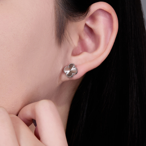 Orecchini a Perno in Argento Sterling S925 a Forma di Quadrifoglio, Gioielli Classici con Zirconi per Donne - Product Image 5