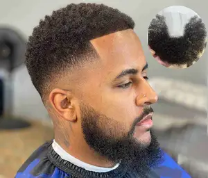 Vente en gros, en Stock, 100% cheveux humains indiens, pleine main, noué à la main, couleur noire naturelle, Afro, Base en dentelle, moustache, <span class=keywords><strong>barbe</strong></span> pour hommes - Product Image 1