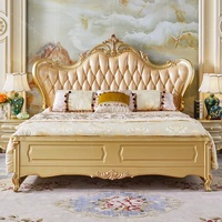 Lit king-size en bois massif de style européen Santafy, dossier de style américain, écologique, luxe classique, sculpté, antique foncé