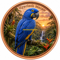 Médaille en cuivre pur 999 de 1 once Troy, colorée, à relief élevé, motif Ara Jacinthe, objet de collection, souvenir artisanal