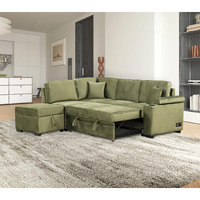 Modernes ausziehbares Klapp sofa Komm Bett für Wohnzimmer möbel Schlaf L-Form Grünes Schlafs ofa mit Aufbewahrung Ausziehbares Schlafs ofa
