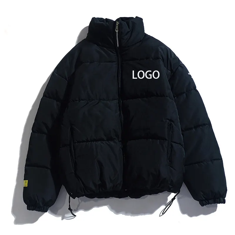 Neuestes Design Benutzer definiertes Logo Schwarz Schwarz Polyester Outdoor Puffer Jacke Für Winter Frau Puffer Jacken Für Männer