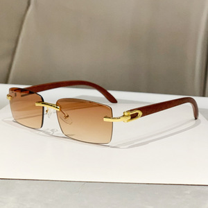 À la mode Marque De Luxe Conception Hommes Femmes Diamant Bord <span class=keywords><strong>Coupe</strong></span> Sans Monture <span class=keywords><strong>Carré</strong></span> Gradient Uv400 Bois Grain Lentille Rétro Lunettes De Soleil - Product Image 6