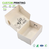 Op maat bedrukte golfkartonnen verzenddozen met binnenklep en lijntekeningprint, crèmekleurige kartonnen dozen voor sieraden, OEM print levering