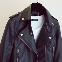 Veste Moto Vintage Noire pour Femme en Similicuir PU, Manteau d'Extérieur OEM pour l'Automne