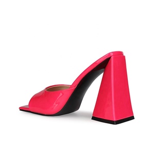 Solid Florescent Color Summer Heels Women Sexy Sandals on Chunky Heel Dress Shoes <b>Big</b> Size 45 Non - Product Image 4