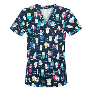 Tenue d'infirmière imprimée à manches courtes, blouses d'été fines en coton Dobby pour femmes, unisexe, pour le personnel d'entretien, les cliniques vétérinaires et les professionnels <span class=keywords><strong>de</strong></span> la beauté - Product Image 5