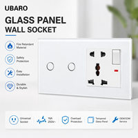 Interrupteur mural tactile UBARO 146 Type avec panneau en verre trempé, 2 touches, 5 broches, norme universelle, ignifuge PC+ABS, prise murale