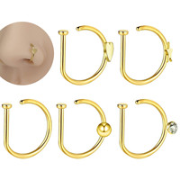 Anneau de nez factice en acier inoxydable 316L tendance en forme de D avec strass en cristal, bijoux de piercing corporel 20G