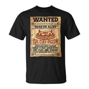 Camiseta Wanted Evil Clay Pigeon, disfraz de tiro al blanco estilo western, diseño Dead Or Alive - Product Image 1
