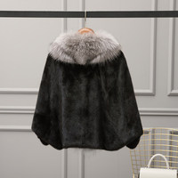 Manteau en fourrure de vison véritable pour femme, col en fourrure de renard, tendance hiver