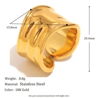 Neu Eingetroffener Wasserdichter Schmuck 18k Vergoldeter Edelstahl Gehämmerter Geometrischer Unregelmäßiger Breiter Offener Ring für Damen
