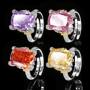 Bijoux haut de gamme en cuivre plaqué or, diamant à haute teneur en carbone, motif fleur de glace, diamant carré, style tempérament, luxe léger, rétro - Product Image 3