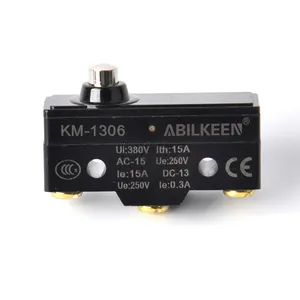 ABILKEEN KM-1 Series Short Plunger Button Control Type Micro Switch 15A-16A with Silver Alloy Contacts wih 3-Pin Screw Terminal