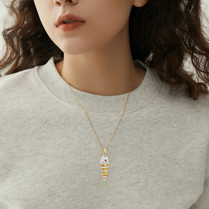 FY Hợp Thời Trang Đồ Trang Sức Quà Tặng Mặt Dây Chuyền Vòng Cổ Chuỗi Thép Không Gỉ 3D Drop Oil Cá Vàng Người Yêu Biển May Mắn Cá Mặt Dây Chuyền Vòng Cổ - Product Image 3