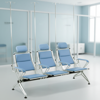 Fauteuils d'attente modernes en acier pour hôpital, trois places, avec supports pour perfusion, durables et écologiques, mobilier commercial
