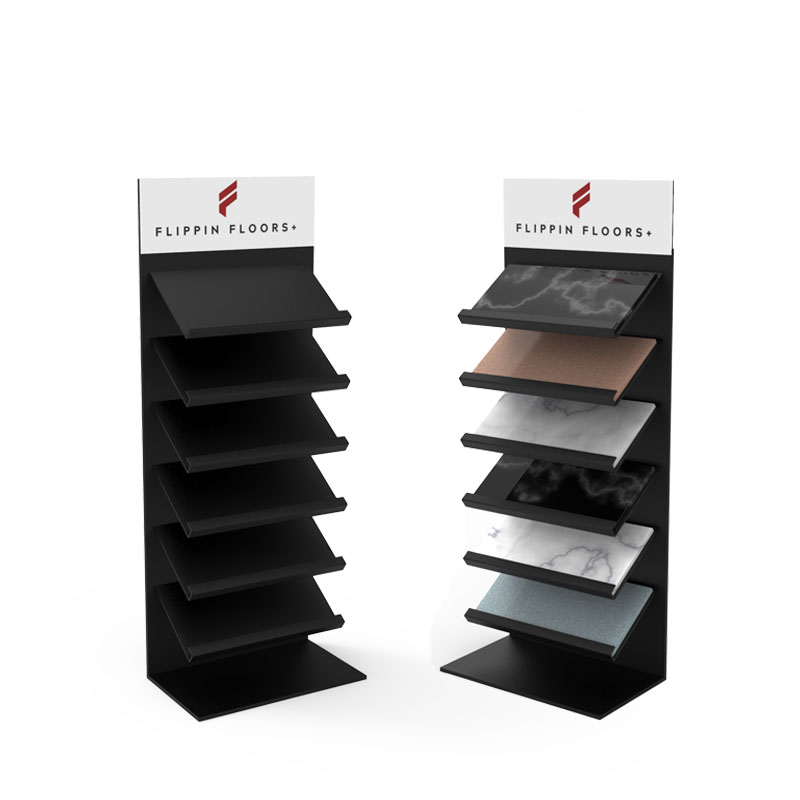Apache Custom Metal Floor Granite Quartz Marble Ceramic Stone Tile Display Racks Showroom Display Stand with Header Wholesale