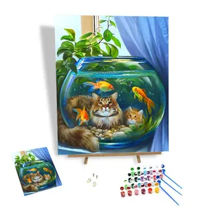 Pintura por números gato anhelo para pez dorado DIY pintura por números Kits animales personalizados pintados a mano pinturas artísticas 24 colores