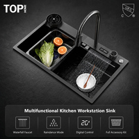 Évier de cuisine cascade en acier inoxydable 304 fait main, anti-rayures, à cuve unique, multifonction, surface brossée, à encastrer sous plan