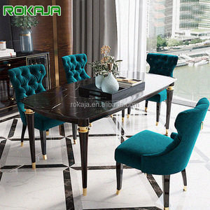 Set Tavolo da Pranzo di Lusso Semplice 4 Posti con Piano in Marmo <span class=keywords><strong>Bianco</strong></span> e Nero, Tavoli da Pranzo in Legno Massello e <span class=keywords><strong>Resina</strong></span> - Product Image 1