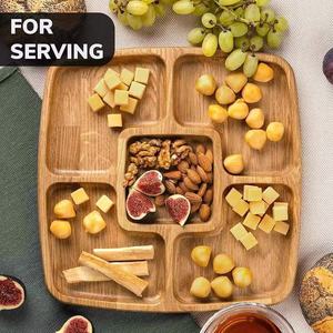 Wooden minimalist <b>tray</b> for home use, divided into sections for fruit and <b>snacks</b>, living room <b>snack</b> and nut storage. - Product Image 1