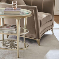 Table Console moderne en acier inoxydable argenté avec dessus en verre Table d'appoint ovale en aluminium pour la maison Hôtel Table d'extrémité enveloppée de papier d'aluminium pour