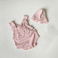 Combinaison en coton biologique pour bébé fille, tricotée, avec bonnet, applique florale 3D, sans manches, combinaison pour nouveau-né, tenue une pièce