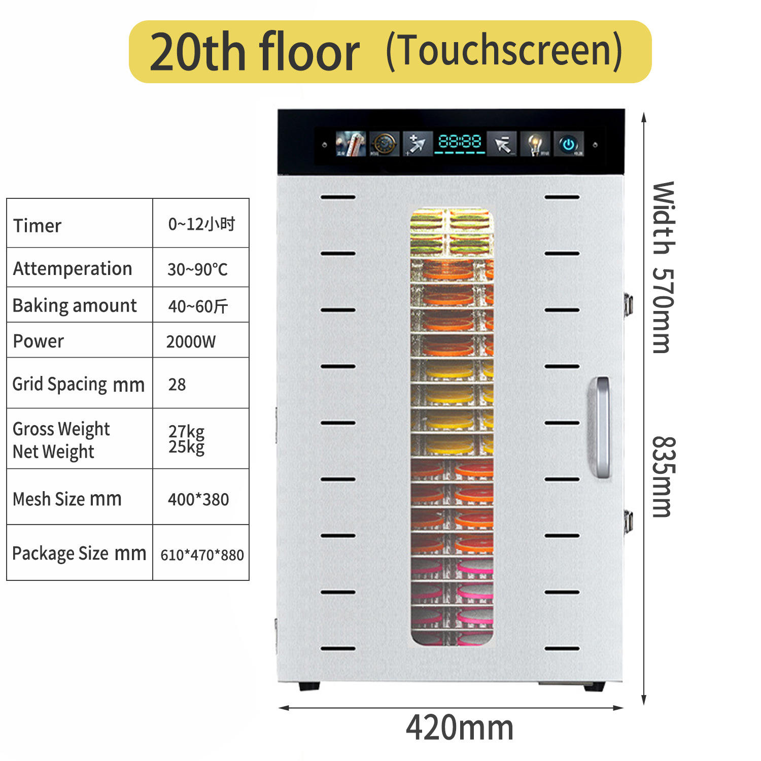 หน้าจอสัมผัสสีสันสดใส 20 ชั้น พัดลมคู่ - รุ่น B