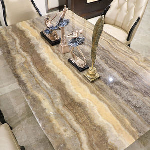 Ensemble de table à manger en cuir et marbre de luxe, 6 places, table à manger moderne avec plateau en marbre et ensemble de chaises - Product Image 3