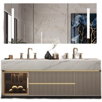 Meuble-lavabo de salle de bain moderne simple et luxueux tout-en-un en bois clair Meuble de salle de bain de luxe avec double vasque