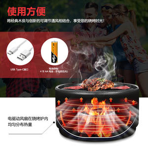 Parrilla Portátil de Carbón con Ventilador Eléctrico para Acampar al Aire Libre y Uso en Interiores, Parrilla Multifuncional sin Humo - Product Image 1