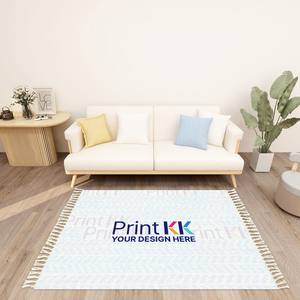 Tapis tressé en polyester à image personnalisée avec glands, motif patchwork rectangle tissé à plat de 10mm d'épaisseur pour le salon ou le couloir - Product Image 3