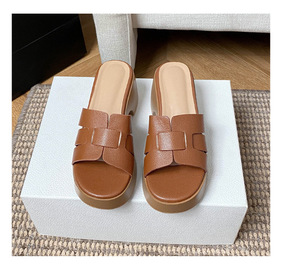 Nouvelles sandales d'été et d'automne 2026 confortables et légères en cuir véritable à bout ouvert pour femmes, pantoufles d'extérieur à talon épais – Direct Usine - Product Image 6